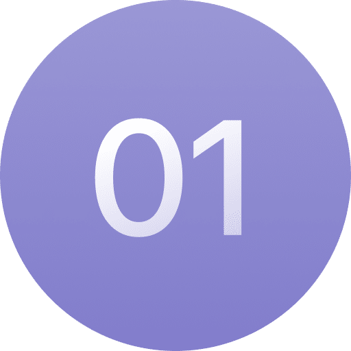 A purple circle with the number "01" in large white text centered inside it.