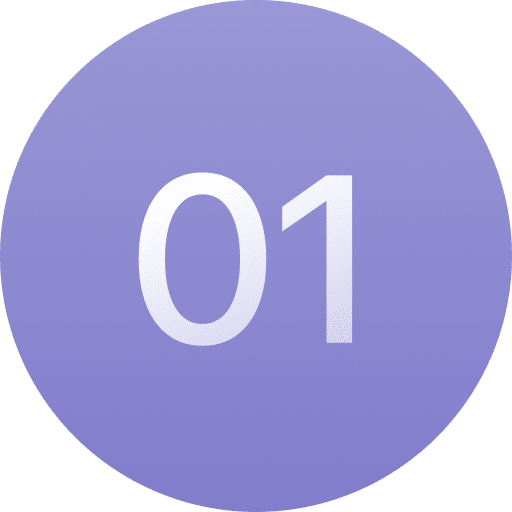 A purple circle with the number "01" in large white text centered inside it.