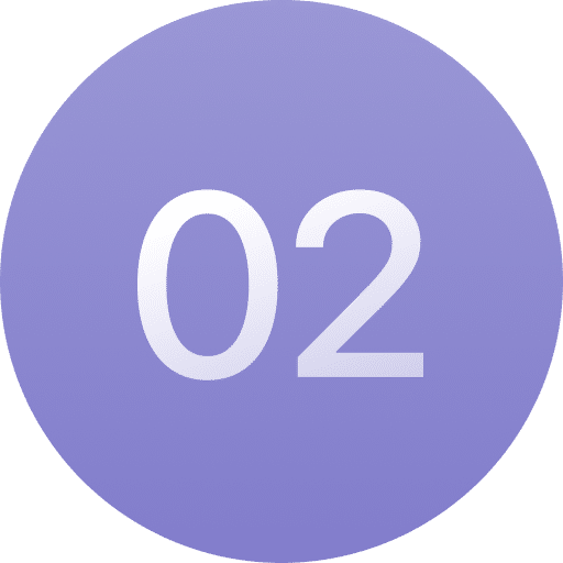 A large white number "02" is centered on a circular, light purple background.