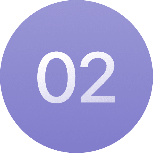 A large white number "02" is centered on a circular, light purple background.