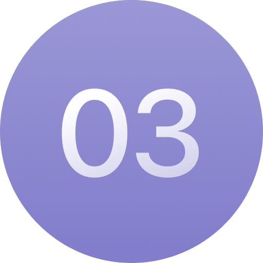 A purple circle with the number "03" in large, white text centered on it.