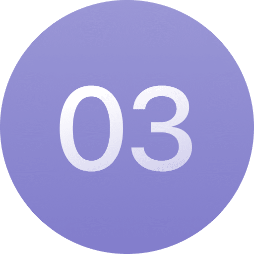 A purple circle with the number "03" in large, white text centered on it.