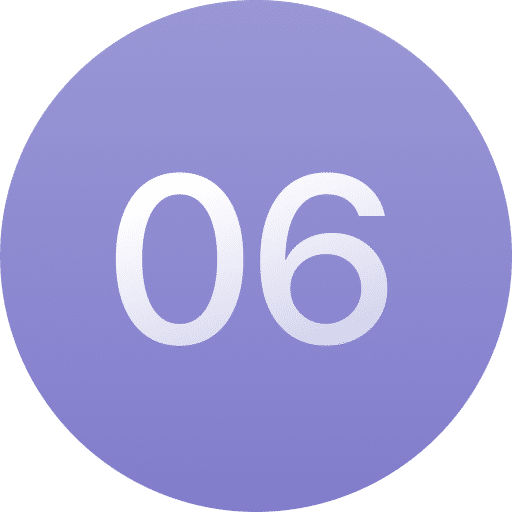A large white number "06" is centered on a circular, light purple background.