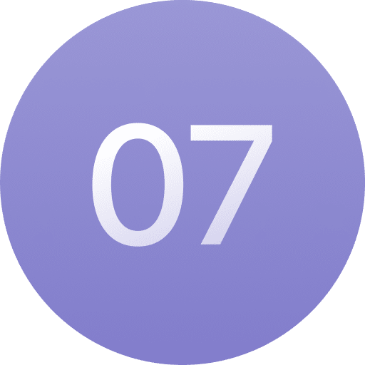 A purple circle with the number 07 in large white font centered inside.