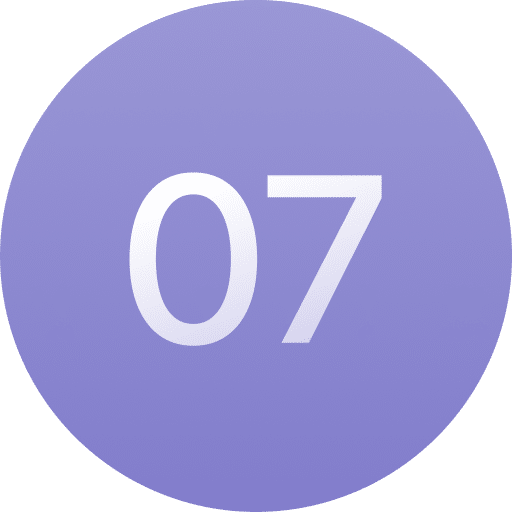 A purple circle with the number 07 in large white font centered inside.