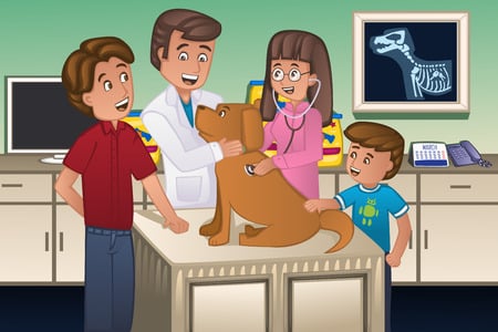 38627166 - a illustration of a veterinarian examining a cute dog
