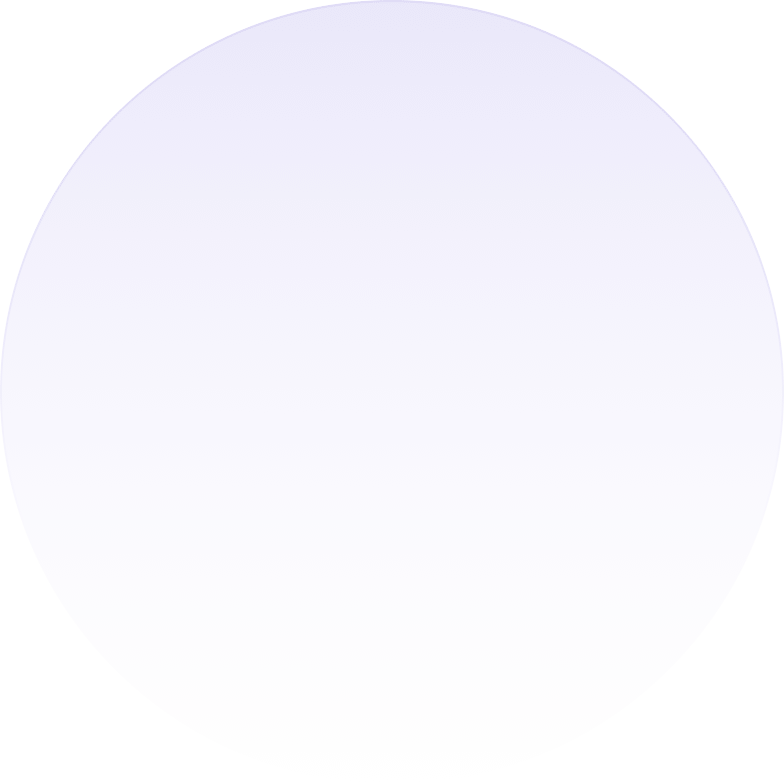 A large, softly blurred circle with a light purple gradient fades from top to bottom, set against a plain white background.