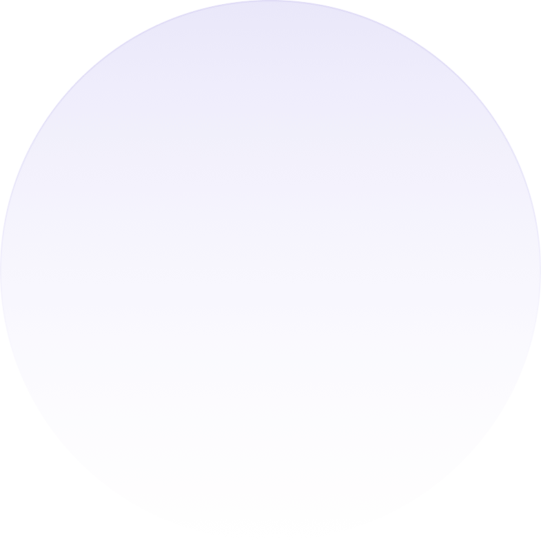 A large, softly blurred circle with a light purple gradient fades from top to bottom, set against a plain white background.
