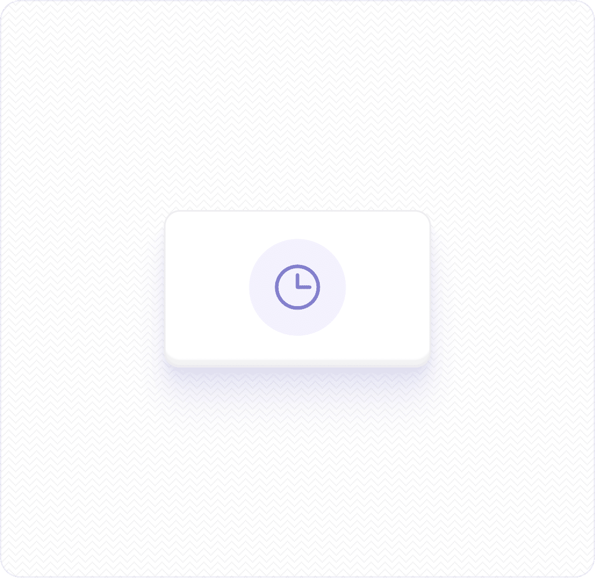 A white rectangular card with a simple purple clock icon in the center, placed on a light, textured background.