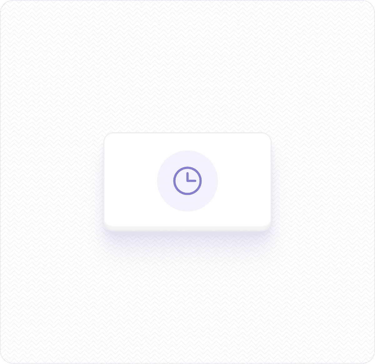 A white rectangular card with a simple purple clock icon in the center, placed on a light, textured background.