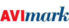 Logo for AVImark with "AVI" in bold red font and "mark" in italicized blue font on a light gray background.