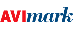 Logo for AVImark with "AVI" in bold red font and "mark" in italicized blue font on a light gray background.