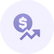 A purple icon showing a dollar sign inside a circle above an upward trending arrow, symbolizing financial growth or increasing profits, on a light background.