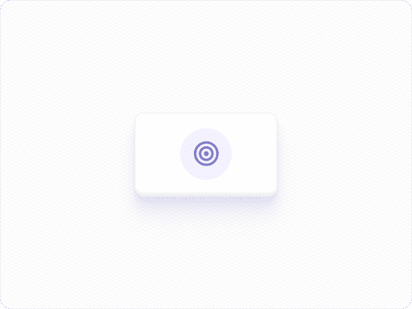 A white rectangular card with rounded corners sits at the center of a light, textured background. The card displays a simple purple bullseye icon with concentric circles in the middle.