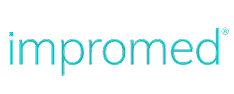 The image displays the word "impromed" in lowercase letters, written in a modern, light blue font on a light gray background.