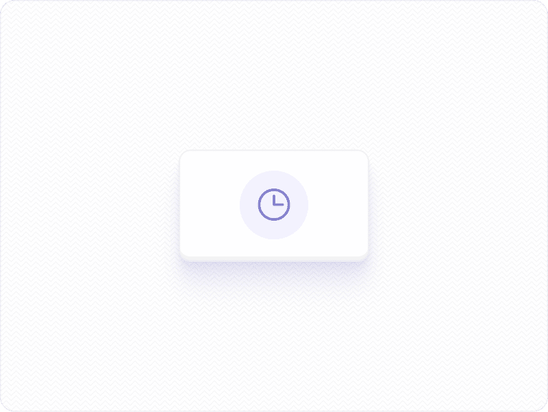 A simple white card with a purple clock icon in the center, displayed on a light, textured background.