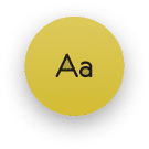 A yellow circle with the black text "Aa" centered inside it, representing a font or text style icon.