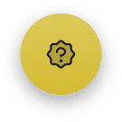 Yellow circular icon with a black starburst outline and a question mark in the center, symbolizing help, information, or support.